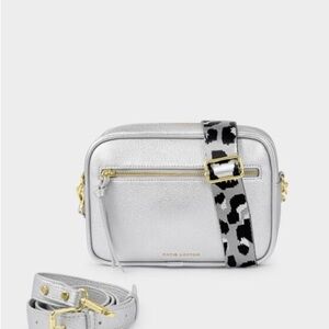 Katie Loxton Silver Crossbody Bag with Removable Leopard Webbing Strap